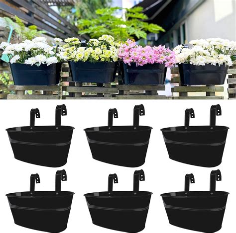 black planter boxes hanging off a metal rail|LaLaGreen Outdoor Rail Planter (6 Pack, 11.8 Inch) .